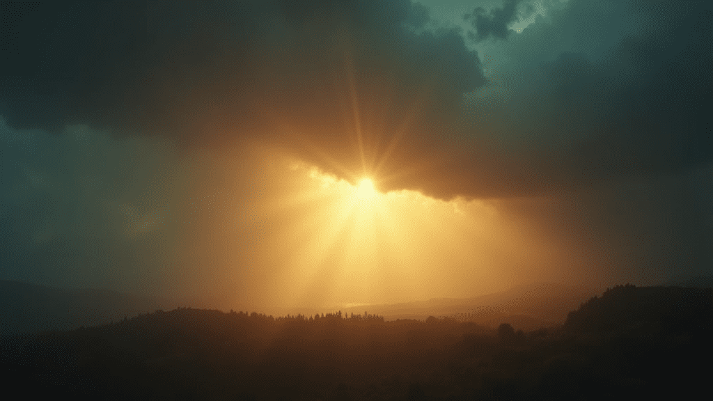 glowing light emerging through dark clouds, symbolizing moving past spiritual blockages