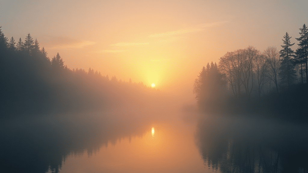 serene sunrise with trees and a calm landscape