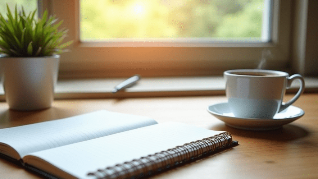A serene sunrise over a calm lake, reflecting the tranquil mood of early-morning habit formation
