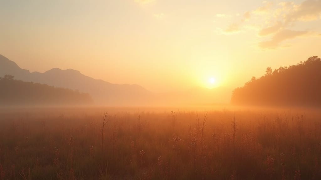 A serene landscape at sunrise, symbolizing clarity and mindfulness