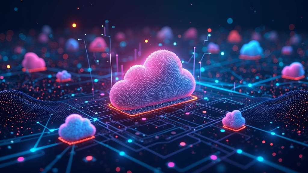 Abstract tech concept: futuristic code and digital devices