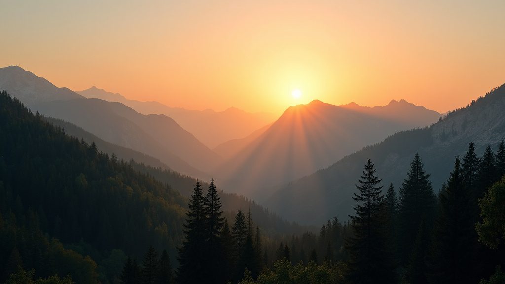 How Daily Gratitude Can Improve Your Mental Health 1 A peaceful natural scene that evokes calmness and thankfulness, such as a sunrise over mountains and a forest.
